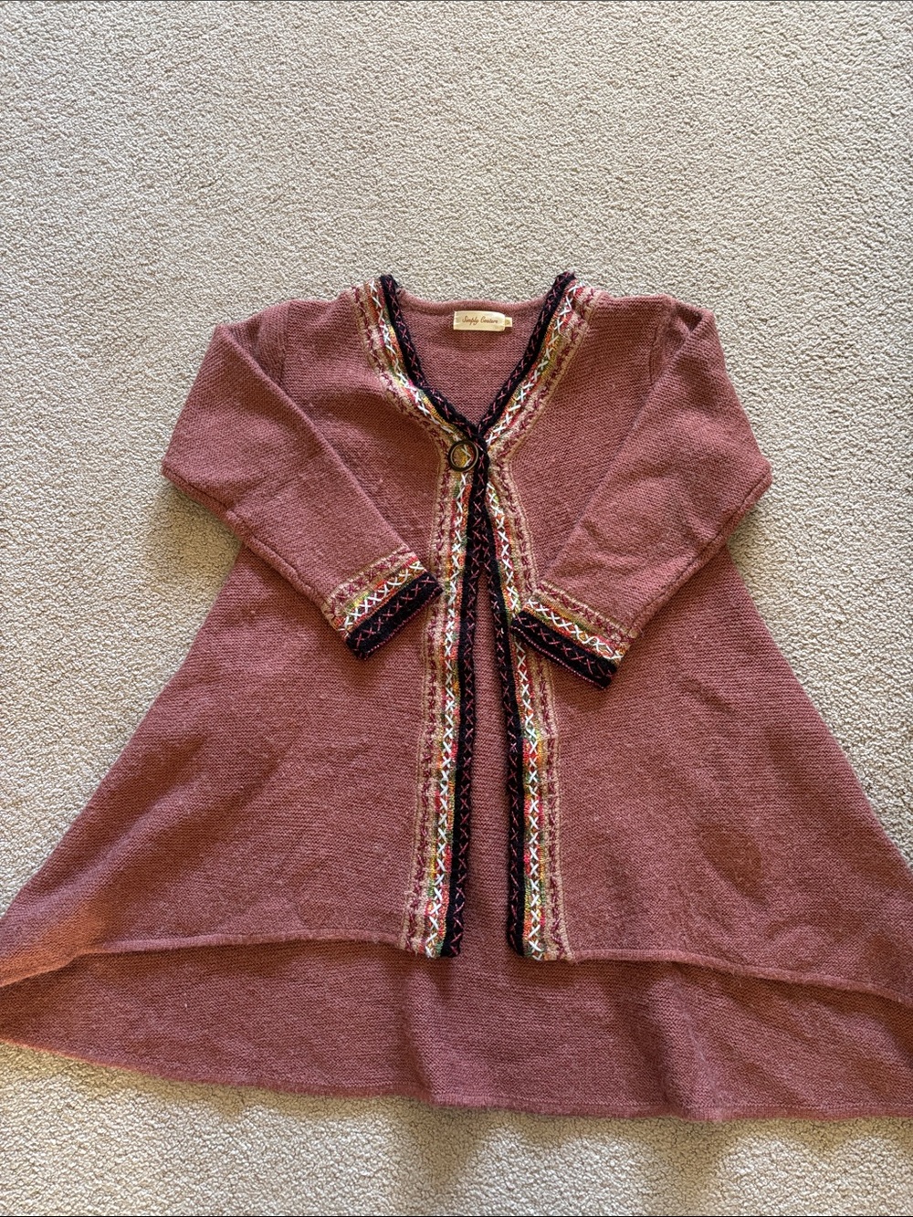 Simply Couture Dusty Rose Knit Cardigan with Embroidered Trim